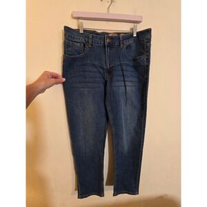Stitches & Rivets Mens Slim Fit Jeans 34x30 Medium Wash Stretch Denim Blue
